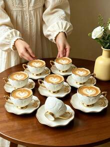 Set 6 Buah / Set 1 Buah: Set Cangkir dan Tatakan Kopi Keramik Mawar 3D 90ml, Cocok untuk Digunakan di Microwave dan Mesin Pencuci Piring, Termasuk Cangkir Espresso dan Cangkir Kopi Arab. Sempurna untuk Teh Sore, Kafe, Dapur, dan Dekorasi Rumah; Hadiah yang Ideal. - MultiWarna - View 6