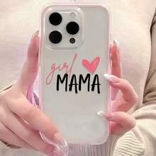 1pc Pink Frame Transparent Minimalist Lens Protection Anti-Drop Anti-Collision Letter Girl MAMA Pattern Phone Case Personalized Compatible With Iphone 16 Pro Max Phone Case 17/16/15/14 Plus/13/12/11 Protective Case Air Suitable For Samsung Series - Multicolor - View 4