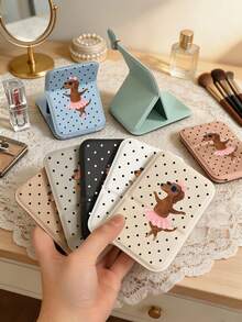 Portable Folding Makeup Mirror, Polka Dot Puppy Dancing Pattern, Travel Mirror, Beauty Products, Desktop Makeup Mirror, Rectangular Desktop Portable Folding Mirror, Elegant Mirror Design, Suitable For Outdoor Use - Multicolor - View 2