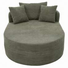 Compressed Oval Recliner In Corduroy, No Assembly Required, Good Spring Effect, 122 Cm Deep Seat, Minimalist Single Armchair In Solid Color, Pet-Friendly Armchair For Living Room - Gray-green - View 9
