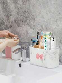Makeup Storage Box With Bow Tie, Toothbrush And Toothpaste Storage Box, Desktop Shelf With Nordic Style Storage Box, Bathroom Toothbrush Holder, With Bamboo Divider, Electric Toothbrush Holder, Toothbrush And Toothbrush Storage Rack For Countertops - Multicolor - View 9