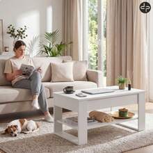 Lift-Top Coffee Table With Hidden Storage & Lower Shelf, 3-In-1 Adjustable Living Room Table,Modern Loft Industrial Design, 92 X 51 Cm - White - View 5