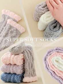 14/7/5/3/1 Pairs Plush Lining Soft Warm Fleece Slipper Socks, Winter Warm Socks, Christmas Gift, Suitable For Women To Wear In Autumn - Multicolor - View 5