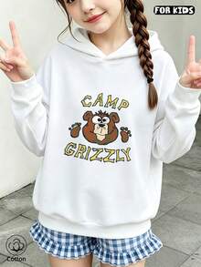 Children's Cartoon Bear Print Hooded Sweatshirt - Loose Casual Pullover For Boys And Girls, Suitable For Daily Wear In Spring And Autumn - White - View 4