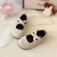Faux Suede Cross Elastic Strap Girls Shoes, Flat Bottom Vintage Princess Ballet Shoes, Spring/Autumn - Apricot - View 4