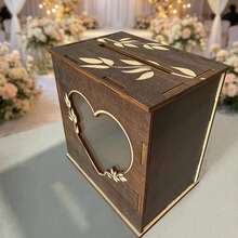Wooden Wedding Card Box With Window Envelope, Mail Storage Box, Wedding Decor, Party, Graduation Message Card, Postcard Storage Wooden Box Decoration - 1 Item - View 3