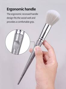 3Pcs Makeup Tool,Powder Brush,Makeup Puffs,Fluffy Face Brush For Loose Setting Powder Blush,For Even Powder Pressing - Silver - View 6