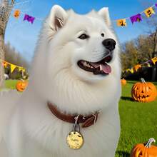 1pc Personalized Halloween Pet Ear-Shaped ID Tag - Customizable Round Halloween Pattern And Number Engraved Dog Cat Collar Tag - Multicolor - View 3
