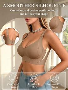 Women's Seamless Bra - Adjustable Straps, Wireless Support, Suitable For Daily Wear, Super Soft & Breathable Fabric, Women's Spring Clothing, Comfortable Lingerie Bra - Khaki - View 6