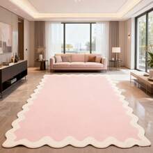 1pc Modern Luxury Pink Wavy Edge Rug, Ins Style Pink Bedroom Bedside Decorative Rug, Room Decor Rug, Home Decor Rug, Sofa Seating Rug, Bedroom Decor, Bathroom Small Rug, Modern Creative Fashion Rug, Living Room Rug, Living Room Small Rug, Bedroom Rug, Outdoor Rug, Washable Rug, Gift For Boys And Girls, Thanksgiving Rug, Soft And Machine Washable, Suitable For Living Room, Office, Cafe And Balcony Decor - Multicolor - View 3