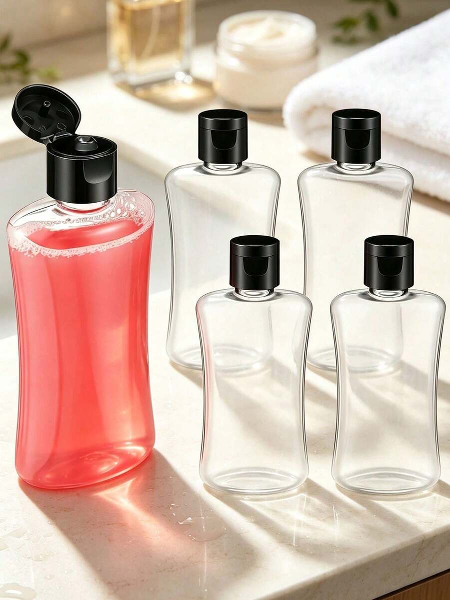 100ml Flat Travel Bottle With Flip Cap And Funnel, PET Plastic Leak-Proof Squeeze Bottle, Suitable For Shampoo, Lotion, Body Wash, Refillable Cosmetic Dispenser Bottle, Travel Toiletries And Beauty Essentials, Transparent - Multicolor - View 1