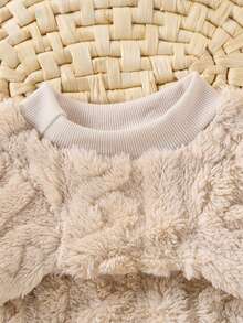 Autumn/Winter Jacquard Plush Cute Pet Cat/Dog Sweatshirt, Adorable Bear Embroidery, Ribbed Collar And Cuffs, Comfortable For Outings - Apricot - View 7