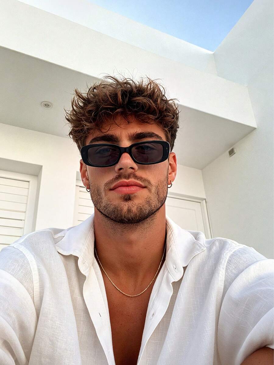1 Pair Men's Modern Style Geometric Pattern Sunglasses, Perfect Blend Of Minimalist Design And Vintage Charm, Suitable For Vacation, Party, Daily Wear, Fits All Face Shapes - Multicolor - View 1