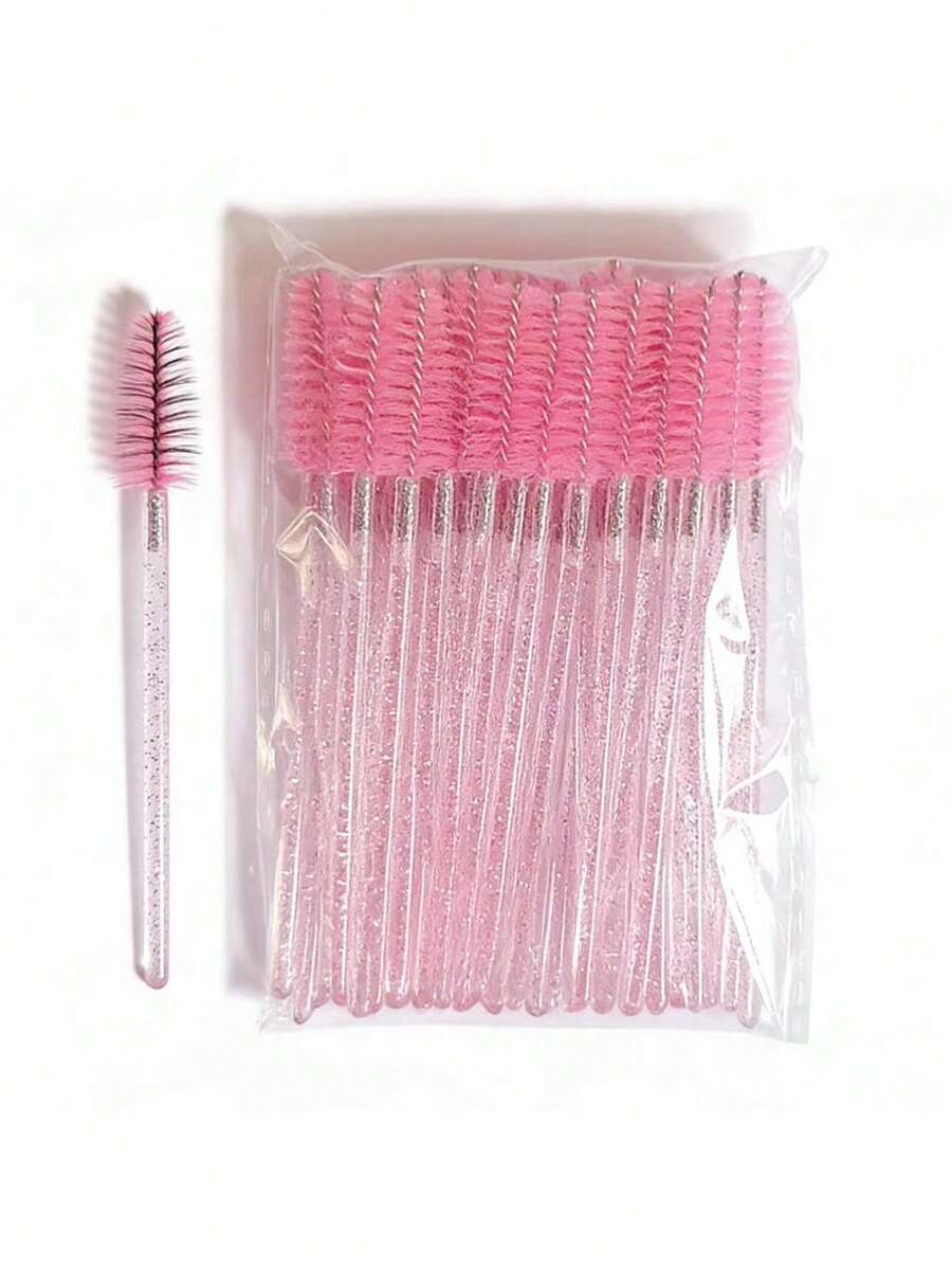 100/50/10pcs Mascara Brushes, Nylon Bristle Eyelash Brushes, Fragrance-Free Eyebrow Extender (With ABS Plastic Handle), Suitable For Normal Skin - Pink And Black Brush Head Set - Pink - View 1