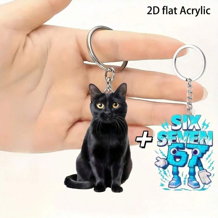 2 Sets Of Cartoon Keychains, Black Cat Keychain + 67 Cartoon Keychain, 2D Graphic Design, Practical And Fashionable Keychain Pendants, Very Suitable As Holiday Gifts And Decorations, Can Be Used For Backpacks, Wallets, Car Keys, 2D Graphic Style - Multicolor - View 1