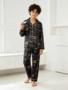 Tween Boy Black Soccer Long Sleeve Top & Long Pants Pajama 2-Piece Set - Multicolor - View 3