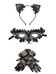 1pc Women's Black Lace Hollow Half Face Masquerade Mask, Embroidered Eye Mask, Halloween Carnival Theme Party Cosplay Costume Prop - Black - View 5