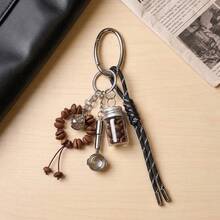 Y2K Coffee Bean Bag Charm, Cute Coffee-Themed Keychain, Woven Cord Metal Pendant, Unique Handbag Backpack Accessory - Multicolor - View 5