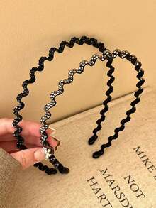 2pcs/1pc Rhinestone Wave Thin Headband Women's Simple Fashion Hair Accessory Daily/Outdoor Face Washing Headband - Multicolor - View 2