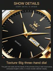 OLEVS Classic Quartz Watch For Men Waterproof Leather Strap Calendar Sports Business Men's Quartz Wrist Watch TOP Brand - One Size Fits All - View 7