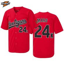Men's Mars<24K Magic>Hooligans Hip-Hop Embroidery Baseball Jersey,Retro Streetwear And Items For Concert Support - Red - View 2