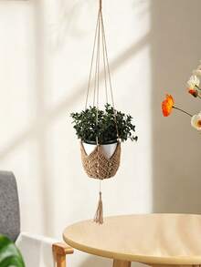 Jute Crochet Long Plant Hanging Basket, Suitable For 3-12 Inch Flower Pots, Woven Plant Hanging Rope With S-Hook, Home Decor - A - View 3