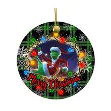 The Grinch The 12/6/2Pcs Acrylic Round ‑Themed Christmas Tree Hanging Ornament, Plaid & Festive Print Pattern, Perfect For Christmas Home Decor, And Ideal As Xmas Tree Decoration And Holiday Creative Gift. - Multicolor - View 5