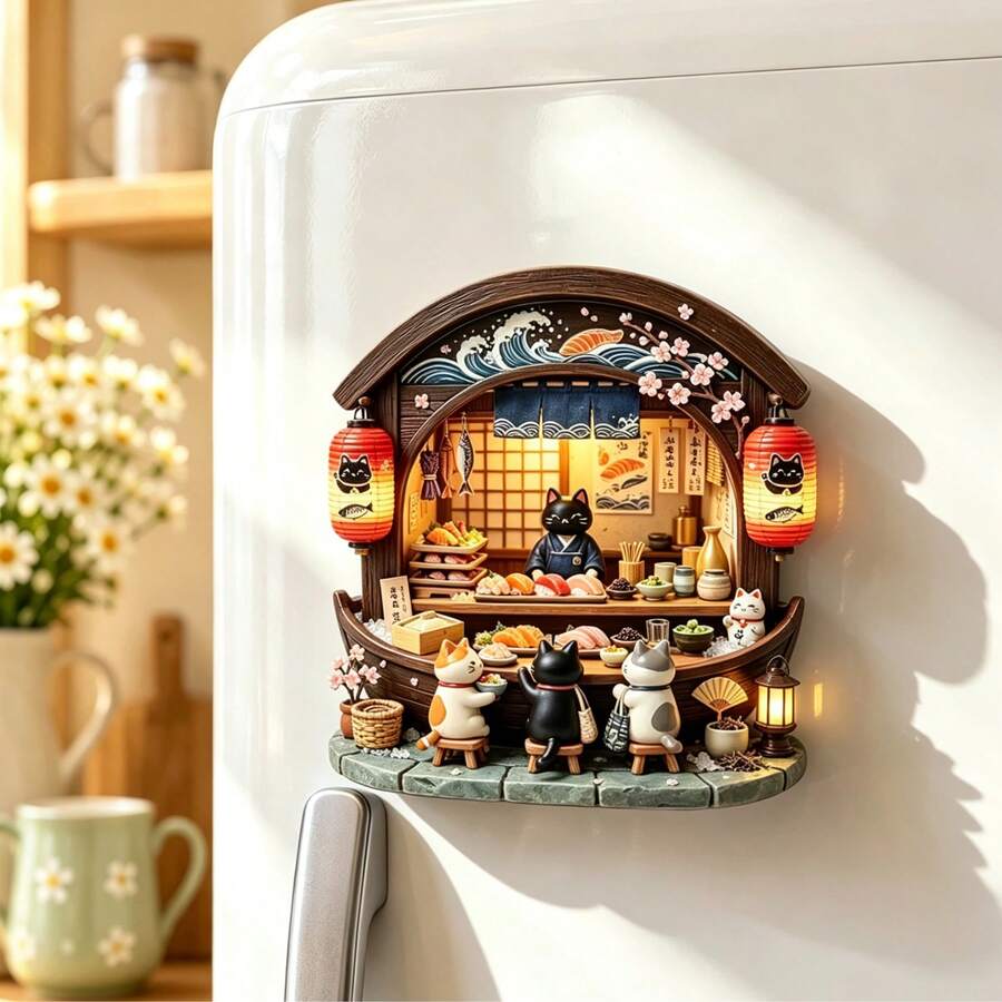 Cat Japanese Sushi Shop Fridge Magnet, 3D Embossed Personalized Cute Creative Gift Decoration Magnetic Souvenir, These Exquisite Fridge Magnets Are Perfect Creative Gifts, Can Be Used To Decorate Kitchen, Whiteboard, Storage Cabinet, Refrigerator, Also Suitable For Home Decor - Cat Japanese Sushi 1PC - View 1