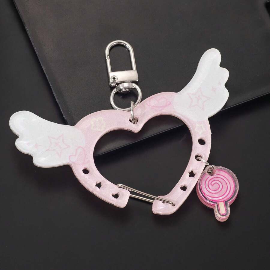 Cute Angel Wings Heart Keychain Lollipop Charm Sweet Phone Charm Bag Charm Y2K Aesthetic Accessory - Multicolor - View 1