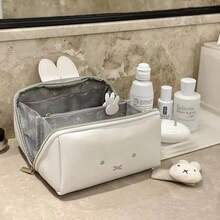 1pc Cute Miffy Themed Makeup Bag, Large Capacity Travel Makeup Storage Bag With Divider, Portable Zipper Toiletries Storage Bag, PU Leather Toiletries Bag For Daily Travel Use, Multi Compartment Cosmetic Accessory Storage Box - Multicolor - View 3