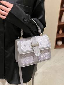 Classic All-Over Pattern Women's Small Square Handbag - Grey - View 6