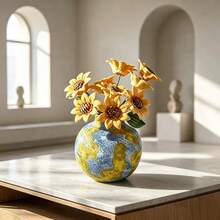1pc Handmade Globe Pattern Ceramic Vase, Creative Round Textured Vase, Modern Aesthetic Desktop Ornament, Decorative Flower Vase For Living Room Bedroom Office Home Table Decor - Multi-color - View 2