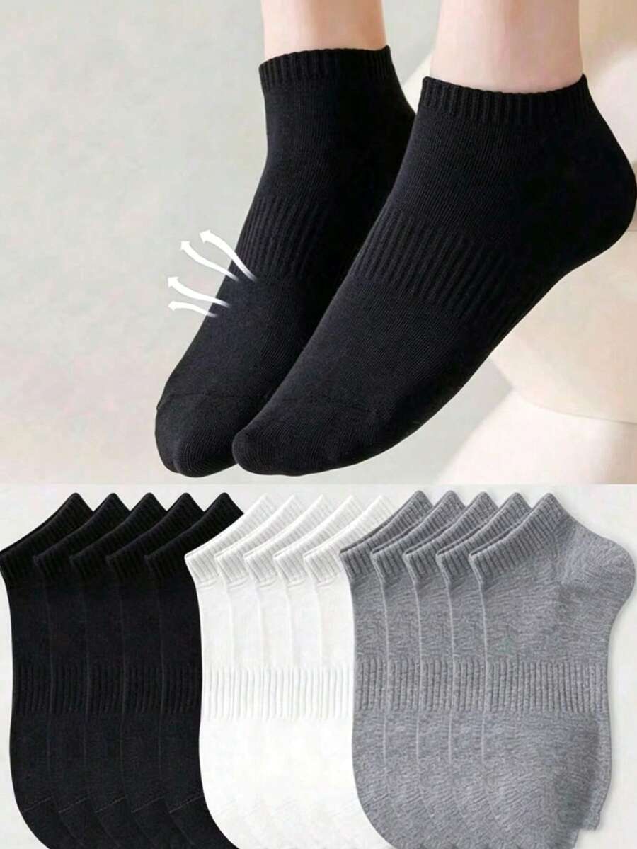 12/9/3 Pairs Moisture-Wicking, Antibacterial, Breathable, Casual Knit Invisible Socks, Unisex, Solid Color, Suitable For Yoga/Sports - Multicolor - View 1