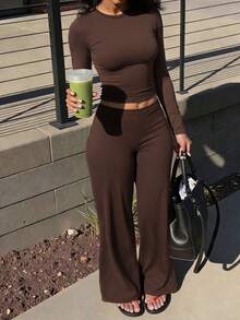 GLAMSIKIN Women's 2 Pieces Set Top,Fall Winter Casual Loungewear Homecoming Daily Elegant - Brown - View 9