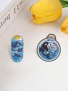 Ocean Shark Orca Whale Enamel Pin Set Skateboard Bottle Cartoon Marine Animal Lapel Badge For Backpack Jacket Decor - Multicolor - View 8