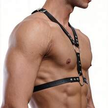 Men's PU Leather Body Harness, Adjustable Rivet Metal O-Ring Strap Accessory, Suitable For Halloween Cosplay, Carnival Party, Nightclub Party - Black - View 2