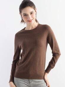Women's Crew Neck Merino Wool Sweater Fall Winter Sweater Classic Vintage Cable Long Sleeve Knit Pullover Autumn Outfit For Women Fall Winter Clothes - Brown - View 7
