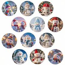 12pcs/Set Round Glass Santa Claus, Reindeer, Snowman Fridge Magnets, Fridge Magnets, Home Kitchen Decor Creative Fridge Magnets, Magnetic Fridge Magnets, Photo Information Stickers, Christmas Decoration - Style a - View 6