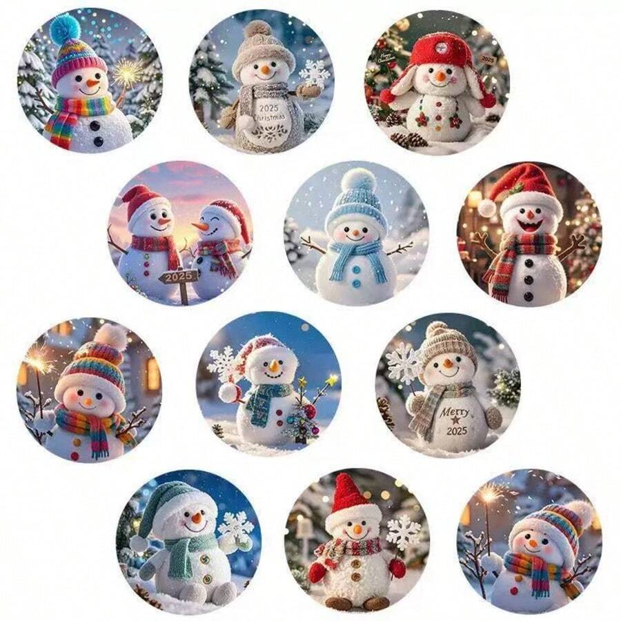 12pcs/Set Round Glass Santa Claus, Reindeer, Snowman Fridge Magnets, Fridge Magnets, Home Kitchen Decor Creative Fridge Magnets, Magnetic Fridge Magnets, Photo Information Stickers, Christmas Decoration - Style a - View 1