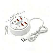 Upgraded 66W Round 8-Port USB Fast Charging Station - 4*Type-C PD + 4*USB-A, Compact Artistic Design, High-Speed Charging, Suitable For Laptops/Tablets/Multiple Devices, A Fast Charger Designed For Multiple Devices, Space-Saving Power Hub - View 7