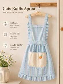 1pc Aesthetic Plaid Ruffle Apron, Essential Kitchen Apron, Cute Shoulder Strap Apron With Hand-Wipe Pocket, Suitable For Home Cooking And Baking - Multicolor - View 11