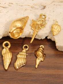 3 buah liontin temuan kerang laut stainless steel warna emas gaya fashion, charm kehidupan laut untuk membuat perhiasan DIY dan aksesori - liontin - View 1