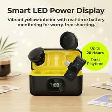 HITOZON Wireless Lavalier Microphone, Plug & Play Lapel Clip Mic With LED Display & Portable Charging Case, Noise Reduction, For Smartphone, Computer, Camera, Live Streaming, Vlogging, Podcasting, Content Creation - Black/Yellow - View 6