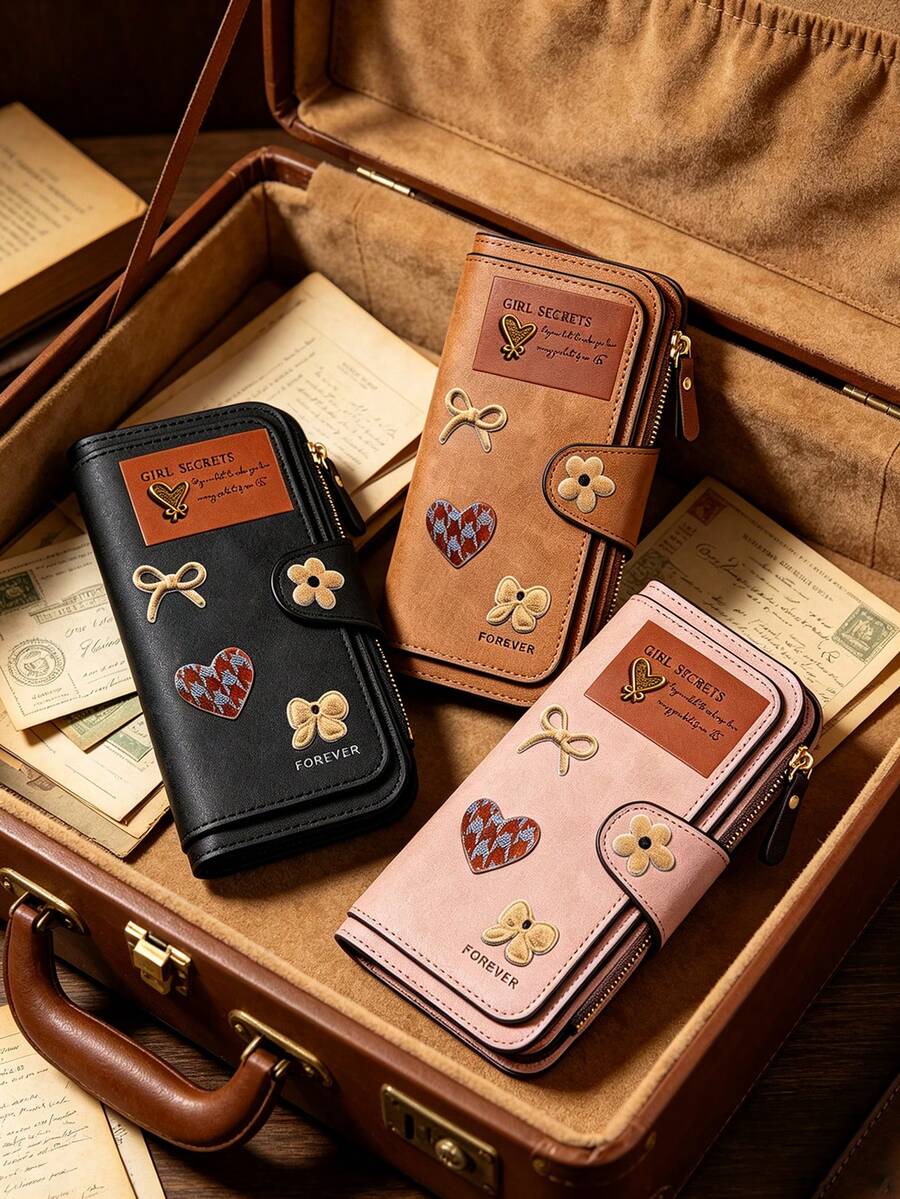Vintage Floral Bow Knot Women's Long Wallet, Multi-Card Slot Large Capacity Purse, PU Leather Zipper Coin Pouch Phone Clutch, Daily Accessory - Multicolor - View 1