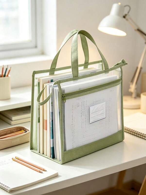 1pc A4 Mesh Zipper File Folder, File Organizer Bag, Mesh Zipper Document Pouch, Large Capacity Paper Storage Folder, With Handle, For Student School Homework, Office Invoice Bill Sorting, Home Receipt Certificate Storage
