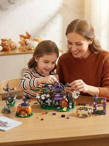 Halloween 6-In-1 Building Blocks Set, Spooky Haunted House Brick Toy With Witch, Ghost, And Pumpkin Models, Fine Motor Skills, Educational Spatial Brain Training Toy, Birthday/Halloween DIY Party Decoration & Holiday Gift For Kids And Adults - Multicolor - View 7