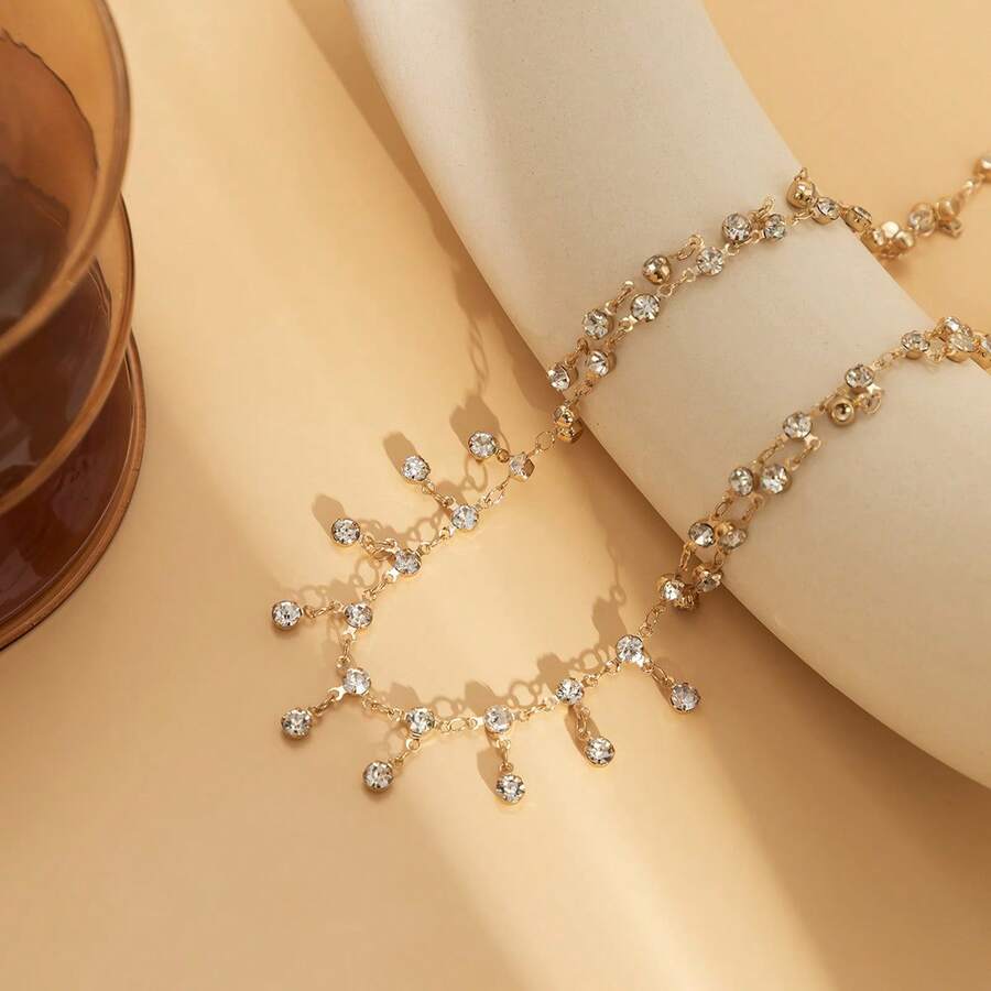 Sexy Minimalist Transparent Rhinestone Waist Chain For Women, Sweet & Cool Bikini Body Chain, Sparkling Waist Chain
