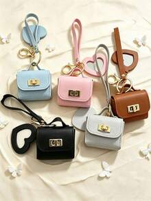 Mini Pu Keychain Bag Charm,Candy Color Decor Earphone Coin Purse With Wrist Strap,Portable Earphone Holder Wallet Key Ring For Bag Accessories Gift - Multicolor - View 9