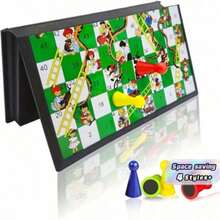 Magnetic Snakes And Ladders Game Set, Foldable Portable Design, Lightweight And Easy To Carry, Travel Game Set Gift, Family Entertainment Toy - Green - View 6