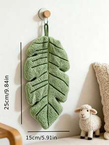 2pcs New Banana Leaf Pattern Hand Towels, Cute Creative Minimalist Style, Thick Soft Coral Fleece, Kitchen Bathroom Absorbent Cleaning Cloth - Green - View 2